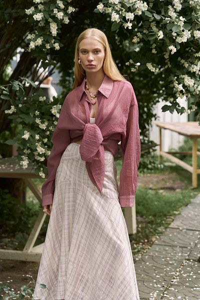 BOHEMAİ Peigi Striped Fragmented Lilac Midi Skirt