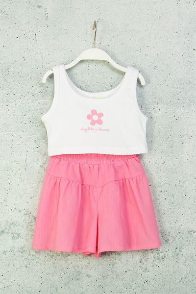 DMB BOYS & GIRLS 2-Piece Girl's Set with Suspender Blouse and Shorts Combination and Elastic Waist