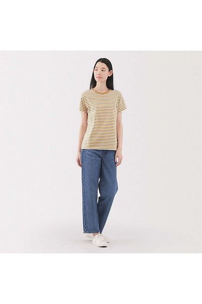 Muji تي شيرت جيرسي برقبة دائرية وأكمام قصيرة