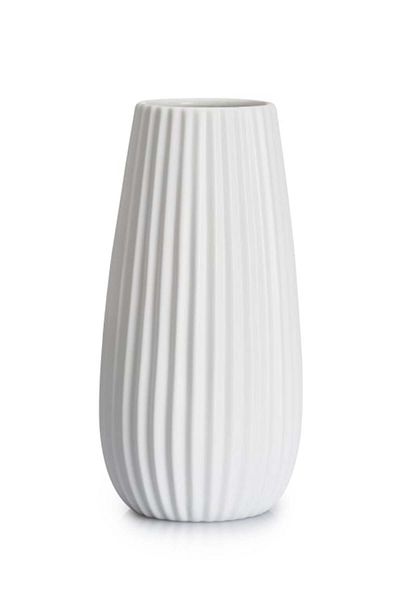 LAMART White porcelain vase with small grooves 20 cm