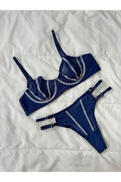 Feruzdesign Silvery Navy Blue Lori Bralet Set