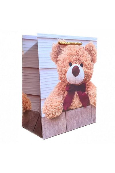 OEM Gift bag made of cardboard, satin cord, teddy bear, 26x32x12 cm