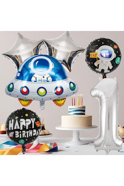 tedaks 1 Year Old Space Themed Birthday Set Space Foil Shapes Silver Foil Figure