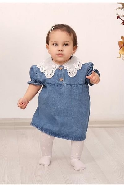 Serackids Lace Collar Baby-Child Dress Denim