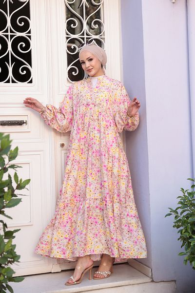LOCCO Γυναικείο φόρεμα με μοτίβο Daisy Pink