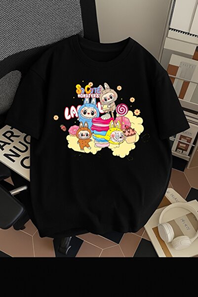 SOHR Unisex Bărbați/Femei Labubu So Cute Colorat cu imprimeu supradimensionat...