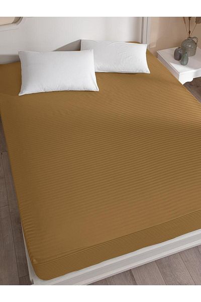 Karna Home Bed Sheet Stripe Satin Plain Elastic Wide Size