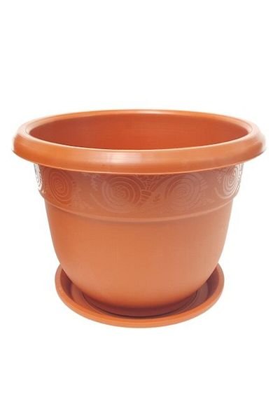 sterk Ghiveci rotund din plastic cu farfurie, culoare teracotă, nr. 16, diametru 35 cm