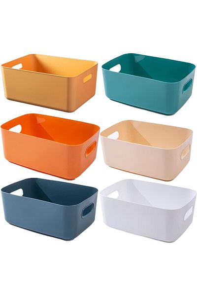 OEM Set of 6 storage boxes, plastic, with handles 25x18x10 cm, bathroom, kitchen organizers, multicolor
