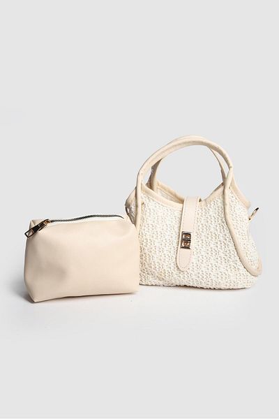La La'Graccio Paris La'Graccio Paris Besca Straw- Knitted Sling Bag tricotat bej