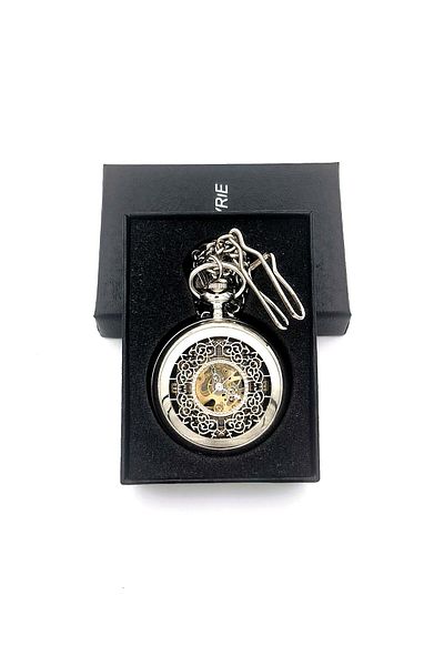 valkyrie Open Dial Mechanical Pocket Watch with Chain Transparent Design Hollowed Out Silver Case Wind-Up Collectibles