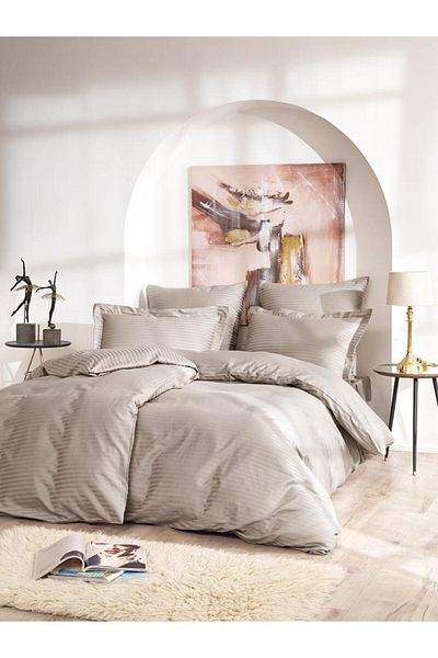 Karna Home Striped Patterned Cotton Duvet Cover Set 150X220