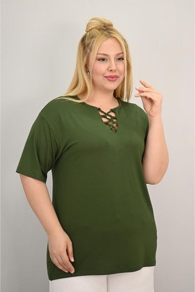 Koza Butik Women's Plus Size Short Sleeve Collar Piping Detailed Blouse 1970-25