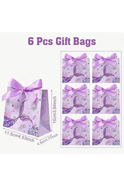 Kutumania 6 Adet Mor Renkli Deniz Kızı Mermaid Desenli Doğum Günü Hediyelik, ...