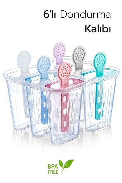 ARVALE 6 Bölmeli Dondurma Kalıbı ve Çubukları - BPA Free | 7,5 x 5,5 x 3 cm
