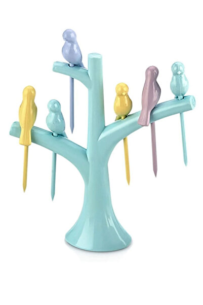 SİHİRLİ AYAKLAR 6 Pieces Cocktail Sofa Mini Cake for Bird Figured Toothpick Holder Set with Tree Stand Bpa Free