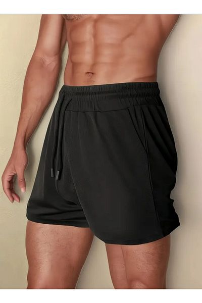 LAUSRA Men's Flexible Comfortable Wear Black Mini Cut Shorts Suitable for Beach Wear in the Sea