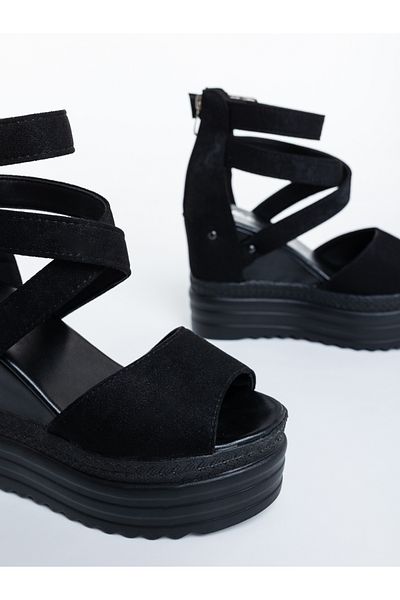 Kalapod Sandale dama cu platforma negre din material textil Hiana