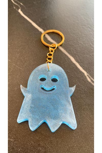 MISS GOLDEN Turquoise Blue Colored Gold Accessory Ghost Shape Keychain Handmade Epoxy Gift
