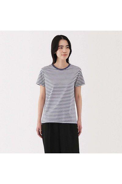 Muji تي شيرت جيرسي برقبة دائرية وأكمام قصيرة