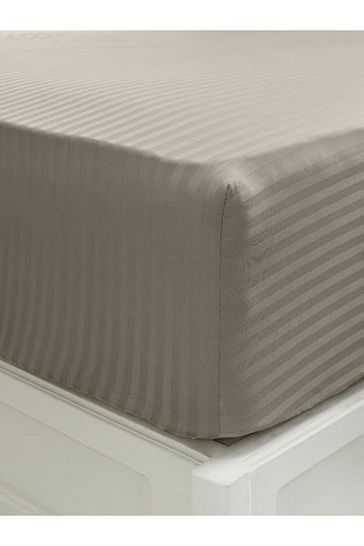 Karna Home Bed Sheet Stripe Satin Plain Elastic Double