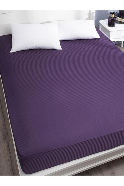 Karna Home Bed Sheet Stripe Satin Plain Elastic Wide Size
