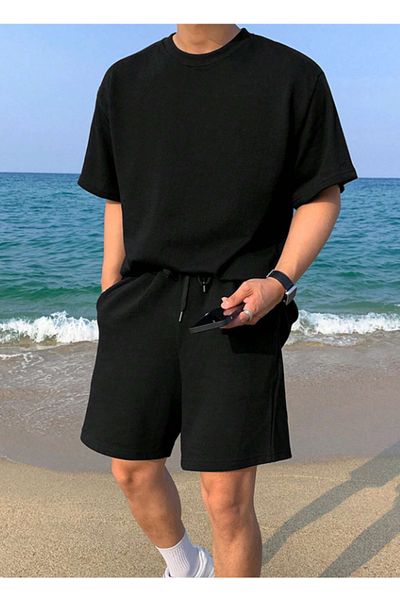 LAUSRA Men's Flexible Comfortable Wear Black Mini Cut Shorts Suitable for Beach Wear in the Sea