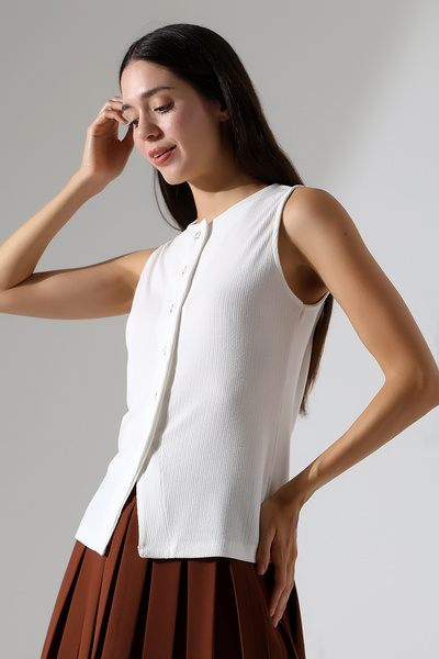 Şiir Γυναικεία μπλούζα και γιλέκο με κουμπιά και υφή - εκρού