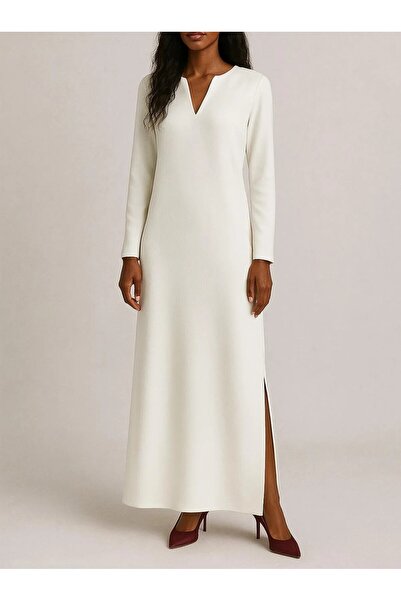 UNTIMELY فستان كريب أبيض أنيق مع شق على الجانب الأيسر