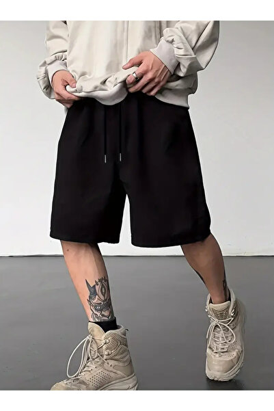 LAUSRA Erkek Esnek Rahat Giyim Siyah Mini Kesim Şort Denizde Plajda Giymelik