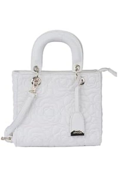 AMICA Silene Floral Ladies Crossbody Handbag Leather with Detachable Strap - Ivory