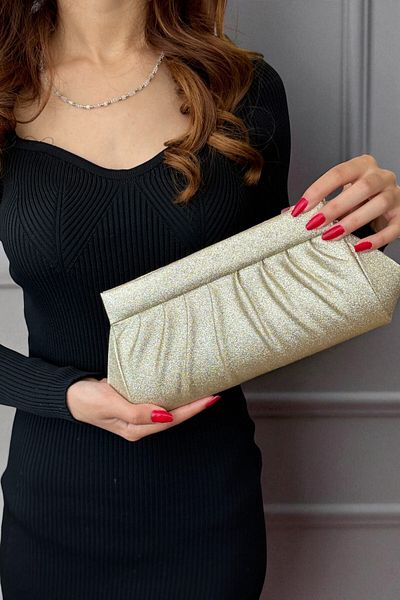 Classbag Women's Gold Glitter Evening Dress Chain Strap Handbag