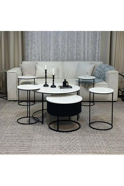 l'elefante 6-Piece Nesting Table Set – 2 Round Coffee Tables + 4 Side Tables