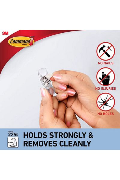 COMMAND 3-Piece Damage Free Hanging Wire Self Adhesive Hook with 4 Strips Clear Small