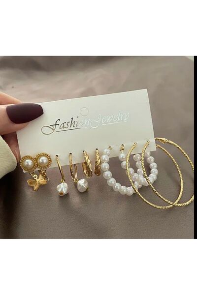 Shiklik MODA ارفع أناقتك مع مجموعة أقراط مكونة من 5 قطع مزينة باللؤلؤ الرائع