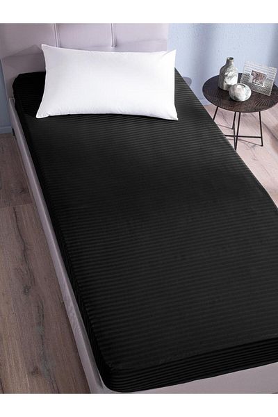 Karna Home Bed Sheet Stripe Satin Plain Elastic Single