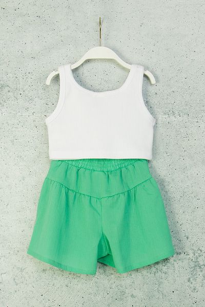 DMB BOYS & GIRLS 2-Piece Girl's Set with Suspender Blouse and Shorts Combination and Elastic Waist