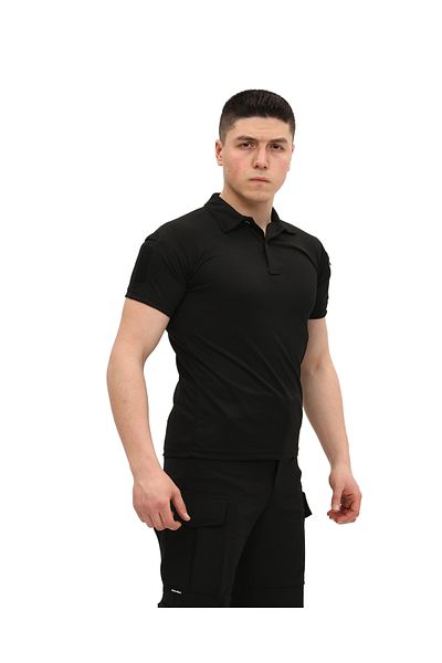 SINGLE SWORD Regular Fit Polo Neck Short Sleeve Men's Tactical Black T-Shirt/T-Shirt