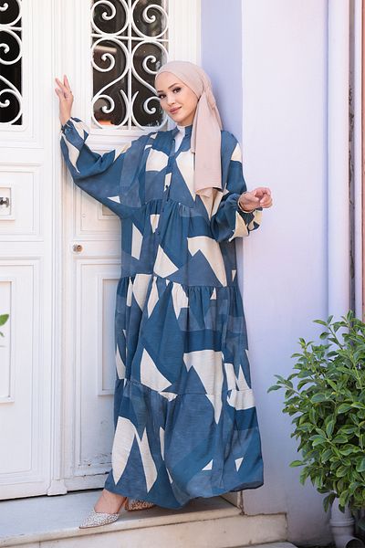 LOCCO Rochie de damă cu model mixt albastru