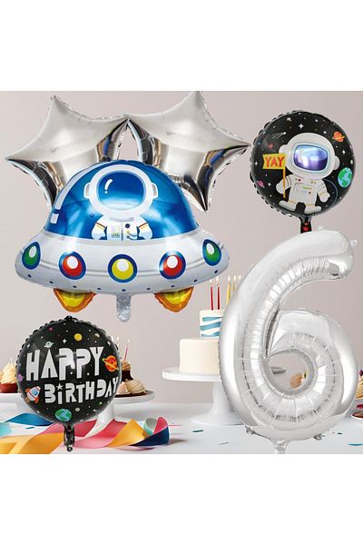 tedaks 6 Year Old Space Themed Birthday Set Space Foil Shapes Silver Foil Figure