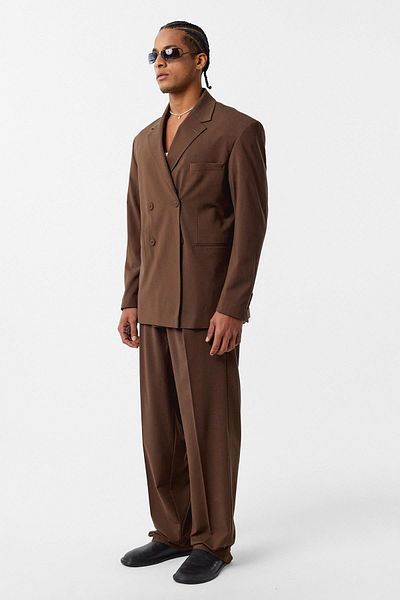 VAMOSCLO Comfortable Fit Double Breasted Suit Light Brown
