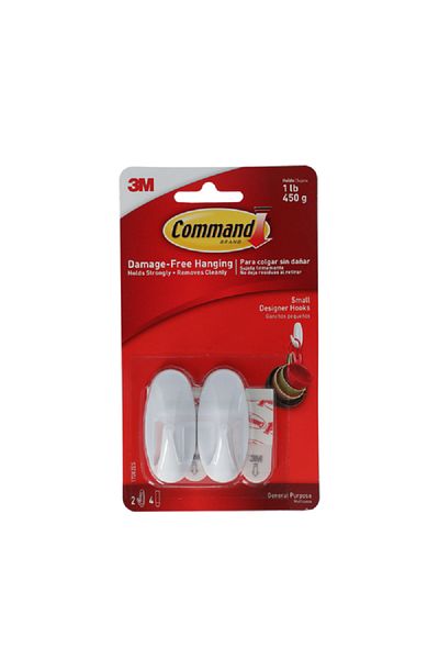 COMMAND 2-Piece Utility Designer Adhesive Hook White Small