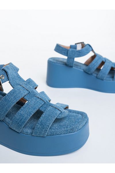 Kalapod Sandale dama cu platforma albastre deschis din material textil Hamada