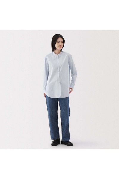 Muji قميص طويل بياقة واقفة من قماش برودكلوث مغسول