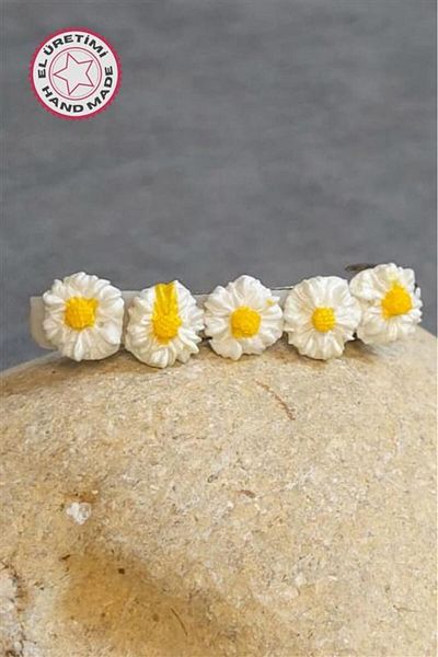 Uretti - Hülya 6683 4092 Handmade Polymer Clay Small White Daisy Flower Designed Hair Clip / 6 C