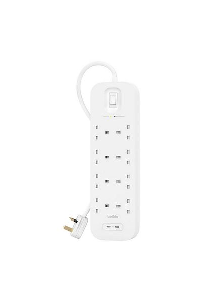 Belkin 30W 8-Way 2-USB Power Extension Surge Protector White 2m