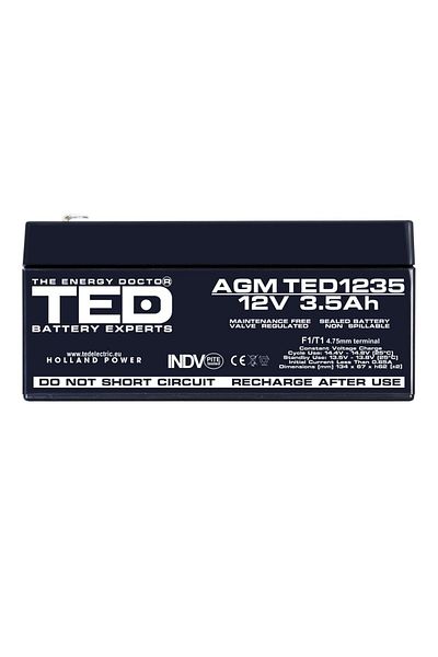 TED Electric Baterie reîncărcabilă F1/T1 12V staționară VRLA 3.5Ah AGM, dimensiuni 134x67x62 mm, TED1235