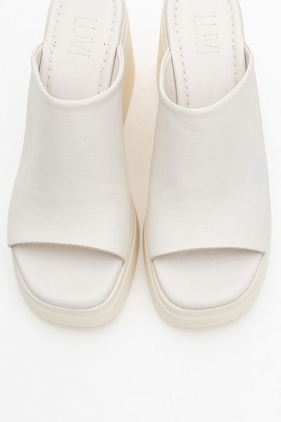 LuviShoes Nola Ecru Skin Genuine Leather Women's Platform Heeled Slippers