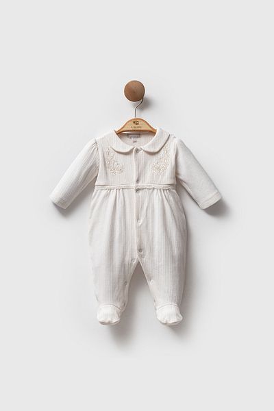 Cassiope Soft Touch Baby Girl Jumpsuit with Embroidery Detail and Booties