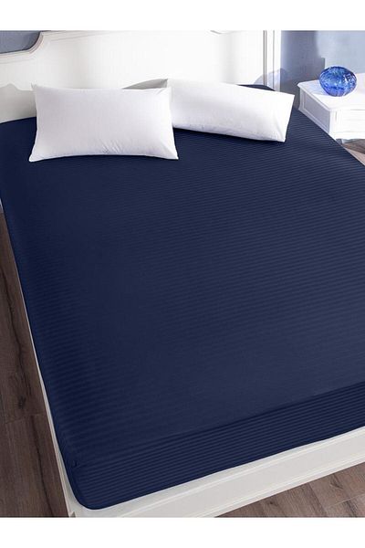 Karna Home Bed Sheet Stripe Satin Plain Elastic Double